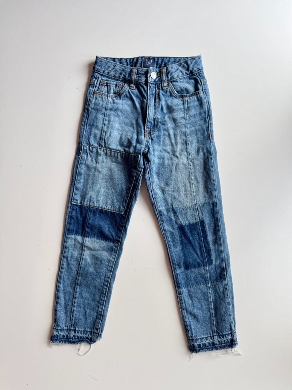 Girls' GAP Medium Indigo High Rise Slim Patchwork Girlfriend Jeans, Size 8